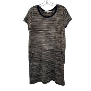 Live Love Lounge Striped Atleisure Dress Short Sleeve Black/Multi Size Medium